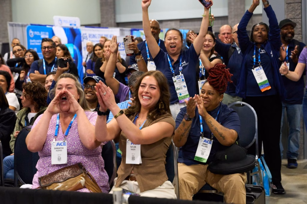 People cheering.